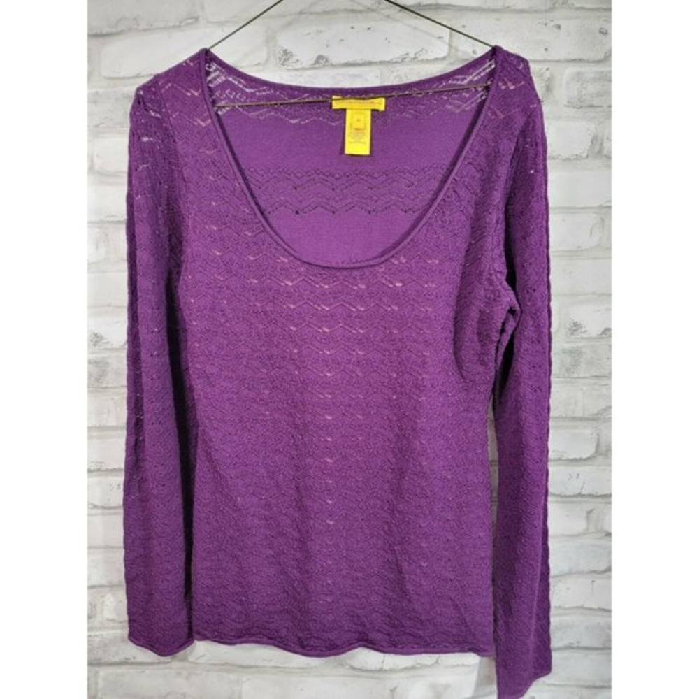 CATHERINE MALANDRINO Size Medium Women Purple Lined Lace Blouse Long Sleeve M